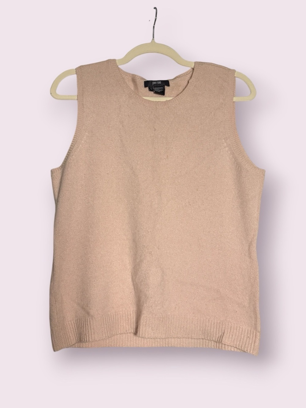 Per Se Light Pink Blush Cashmere Pullover Sleeveless Sweater Vest Size Large